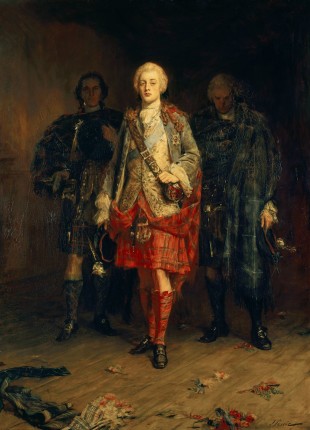 Il principe Carlo Edoardo, "the Bonnie Prince", con Cameron di Lochiel e MacDonald di Clanranald o forse Lord Forbes di Pitsligo, in un dipinto di John Pettie