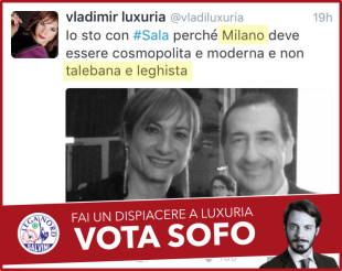 Il manifesto-web di Sofo candidato della Lega a Milano