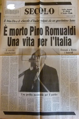 Pino Romualdi ricordato dal Secolo d'Italia, allora giornale del Msi