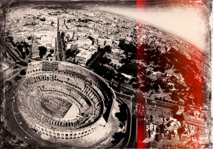 Una vista aerea su Roma e il Colosseo