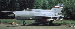 Mikoyan Gurevich MiG-21 (nome in codice NATO "Fishbed"), in livrea della Jugoslovensko ratno vazduhoplovstvo, stesso modello del caccia che abbatte l'AB205 dell'ALE