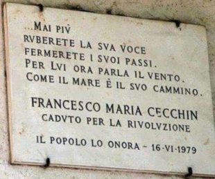 L'iscrizione a Roma che onora il patriota Francesco Cecchin