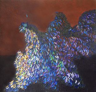 Danza del Gallo, olio su tela, cm 80x80, anno 2019