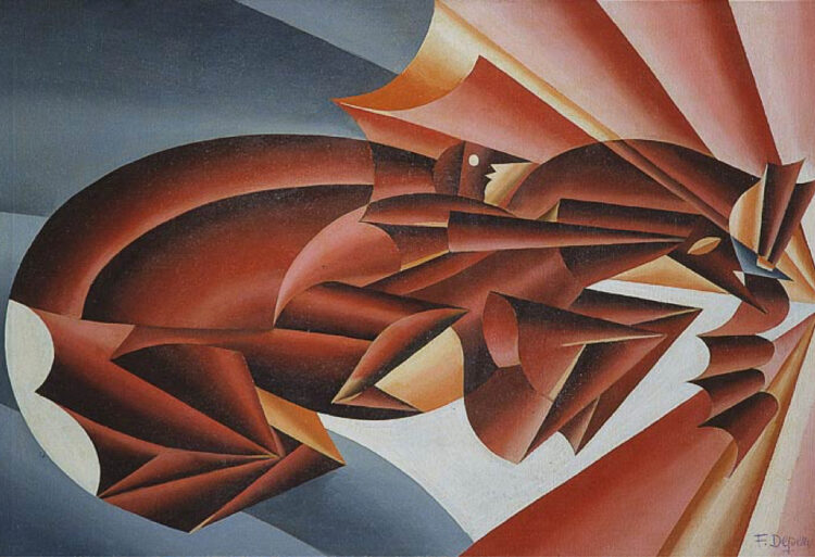 Fortunato Depero, Nitrito in velocità (1932 circa, olio su tela; Firenze, Museo Novecento)